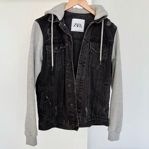 ZARA | Gray/Black Distressed Denim Hoodie